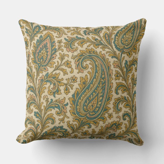 LuxeLayers Paisley Elegance Throw Pillow Teal (Front)