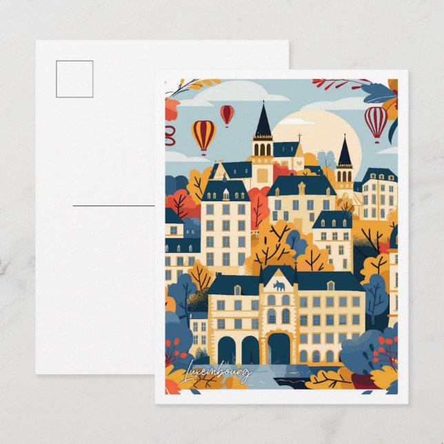 Luxembourg Art Vintage Travel Illustration Postcard (Front/Back)