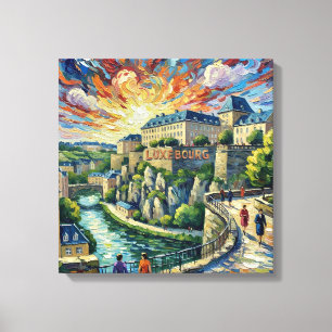 Luxembourg City Fortress Panoramic Stretched Canva Canvas Print