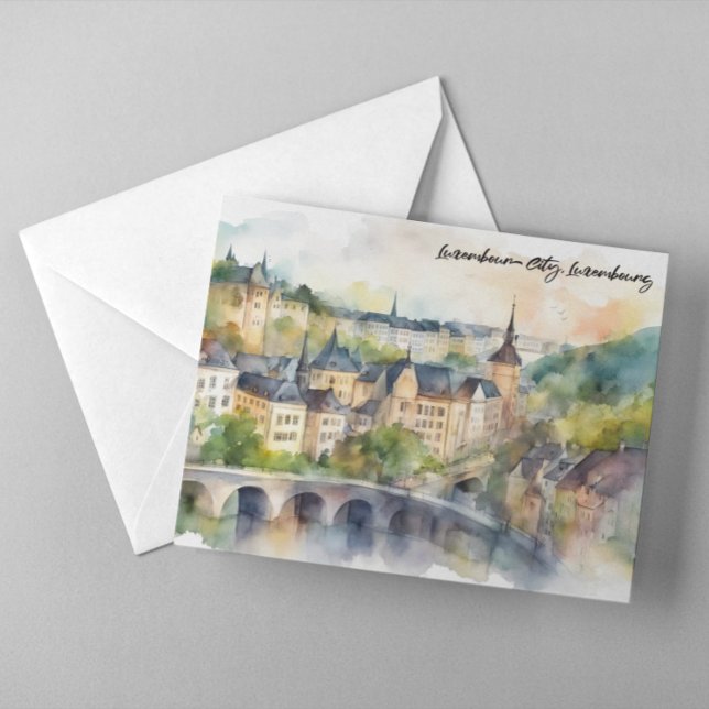 Luxembourg City Watercolor Painting Panorama View Postcard (Luxembourg City Watercolor Painting Panorama View Postcard)