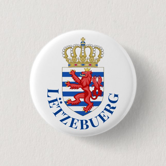 Luxembourg coat of arms (with name underneath) 1 inch round button (Front)