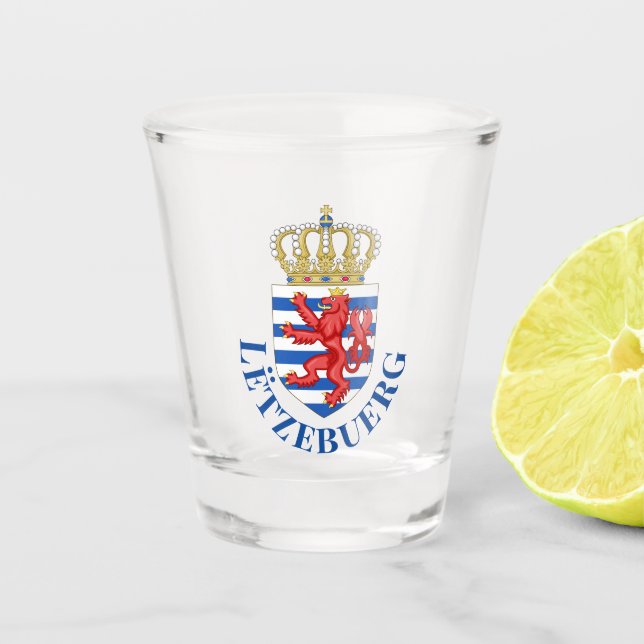 Luxembourg coat of arms (with name underneath) shot glass (Front)
