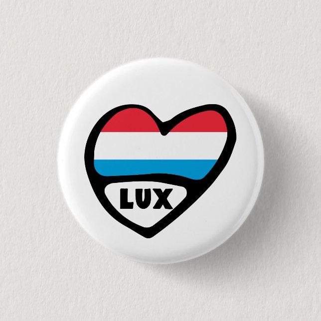Luxembourg Country Code Flag Heart LUX 1 Inch Round Button (Front)