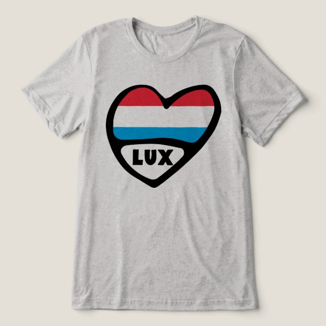 Luxembourg Country Code Flag Heart LUX Tri-Blend Shirt (Design Front)