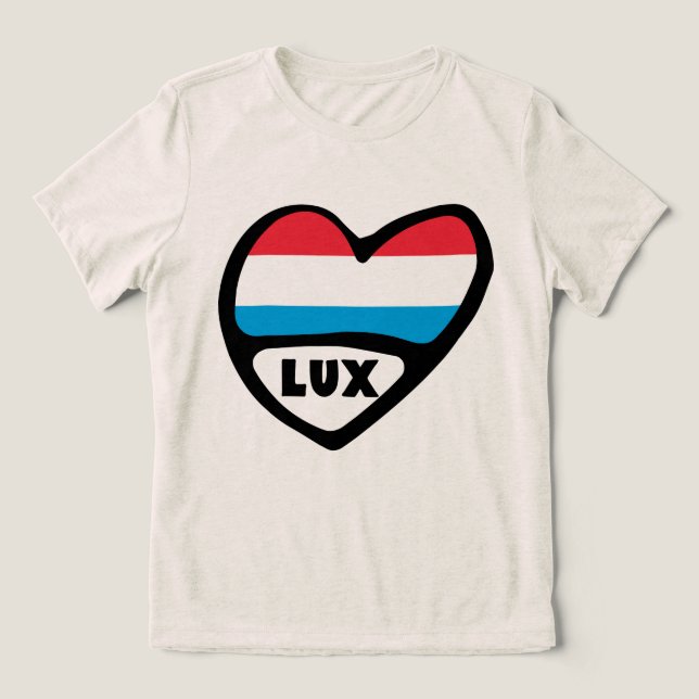 Luxembourg Country Code Flag Heart LUX Tri-Blend Shirt (Design Front)