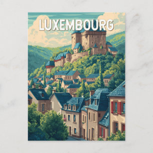 Luxembourg Illustration Travel Art Vintage Postcard