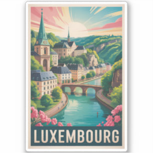 Luxembourg Landscape Illustration Travel Art Retro