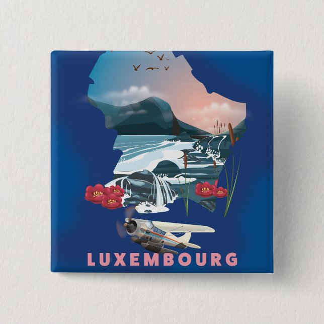 Luxembourg Map illustrated travel poster. 2 Inch Square Button (Front)