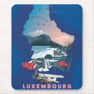 Luxembourg Map illustrated travel poster. Mouse Pad