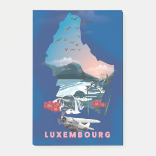 Luxembourg Map illustrated travel poster. Post-it Notes