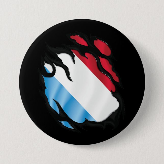 Luxembourg Ripped Flag 3 Inch Round Button (Front)