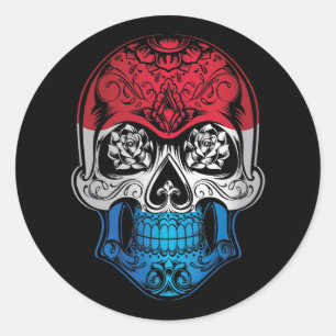 Luxembourg Skull And Roses Flag Classic Round Sticker