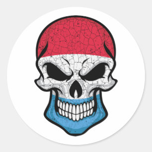 Luxembourg Smiling Skull Flag Classic Round Sticker