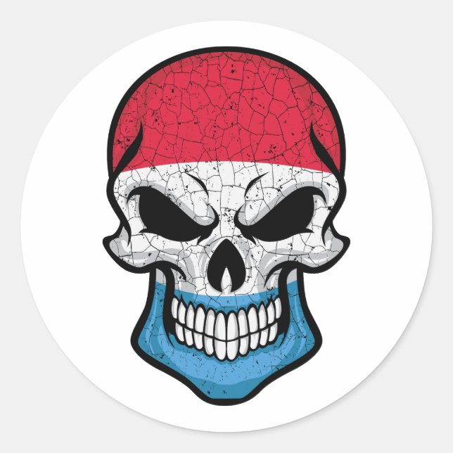 Luxembourg Smiling Skull Flag  Classic Round Sticker (Front)