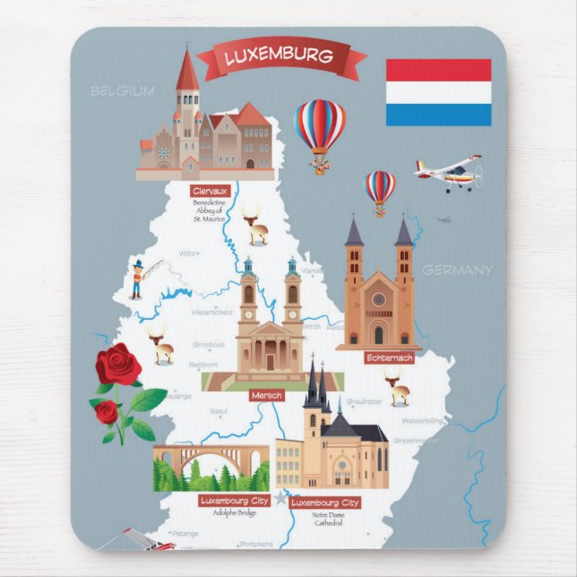 Luxemburg Cartoon Map Mouse Pad (Front)