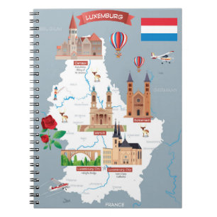Luxemburg Cartoon Map Notebook