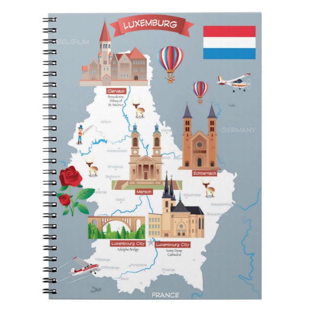 Luxemburg Cartoon Map Notebook (Front)