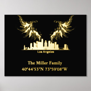 luxery gold US skyline longitude latitude L A Foil Prints