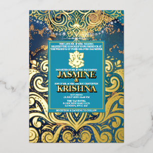 LuxGlitter Blue Gold Hindu Ganesha Indian Wedding