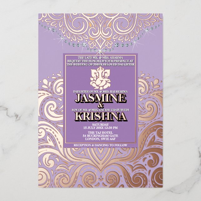 LuxGlitter Lavender PinkGold Ganesha Hindu Wedding (Front)