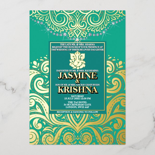 LuxGlitter Peacock Gold Ganesha Hindu Wedding (Front)