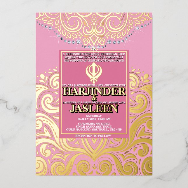 LuxGlitter Pink Gold Sikh Anand Karaj Wedding (Front)