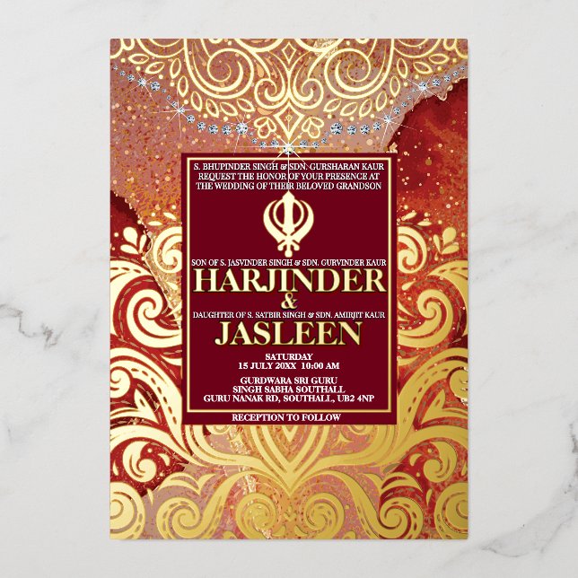 LuxGlitter Red Sikh Anand Karaj Indian Wedding  (Front)