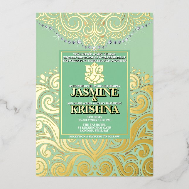 LuxGlitter Sage Green Gold Ganesha Hindu Wedding (Front)