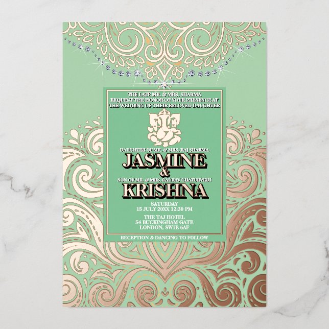 LuxGlitter Sage PinkGold Ganesha Hindu Wedding (Front)