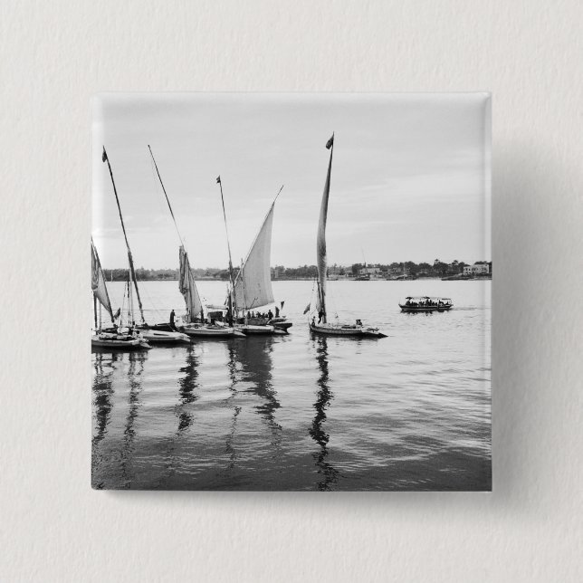 Luxor Egypt, Feluccas on the Nile 2 Inch Square Button (Front)
