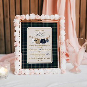 Luxsary  Bear Plaid Baby Shower Dont Say Game Poster