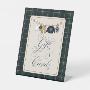 Luxsary  Bear Plaid Baby Shower Gift Card Pedestal Sign