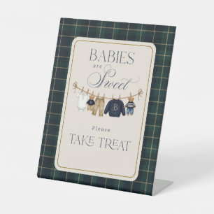 Luxsary Bear Plaid Baby Shower Sweet Treat Pedestal Sign