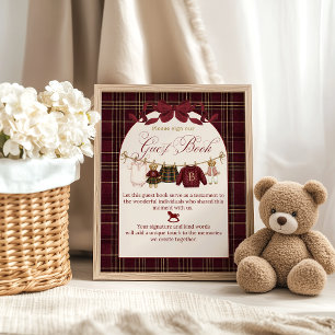 Luxsary Teddy Baby Shower Girl Plaid Guest Books