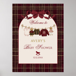 Luxsary Teddy Bear Baby Shower Girl Plaid Bow Poster