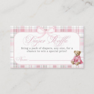 Luxsary Teddy Bear Pink Plaid Baby Girl Shower Enclosure Card