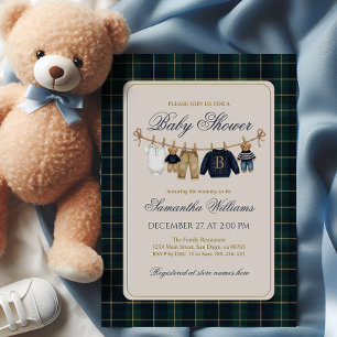 Luxsary Teddy Bear Plaid Baby Shower Invitation