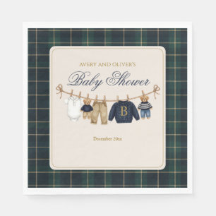 Luxsary Teddy Bear Plaid Baby Shower Napkin