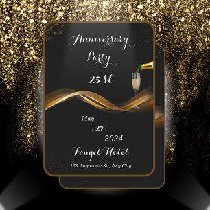 Luxueuse invitation 25e anniversaire en or brillan