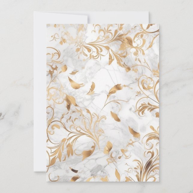 Luxueux Faire-part de mariage Gold & Marbre blanc (Dos)
