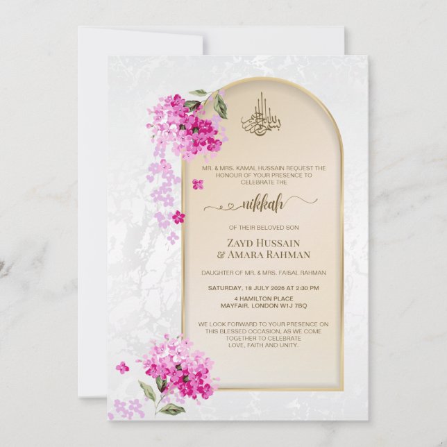 Luxueux Faire-part de mariage Nikkah | Hydrangée (Devant)