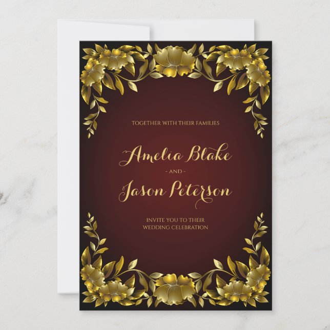 Luxueux Faire-part de mariage Regal Gold Frame (Devant)