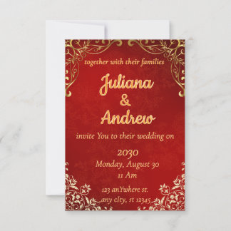 Luxueux Faire-part de mariage rouge et or