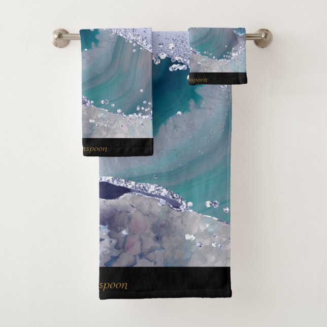 LUXUEUX MARBRE D'ONDES OCÉANIQUES TOWEL SET (En situation)