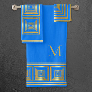 Luxueux néon bleu clair or nom serviette set