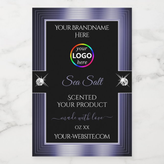 Luxueux noir brillant bleu avec logo Étiquette pro (Étiquettes simples)
