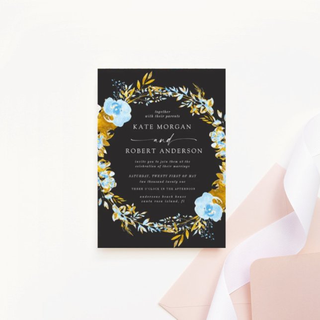 luxueux or turquoise faire-part de mariage florale (Créateur téléchargé)