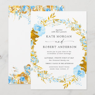 luxueux or turquoise faire-part de mariage florale