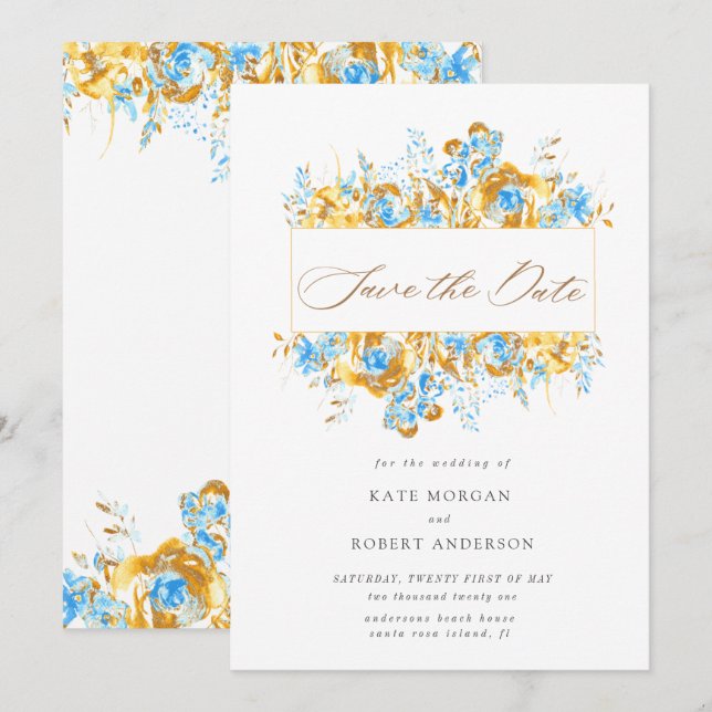 luxueux or turquoise floral enregistrer la carte d (Devant / Derrière)