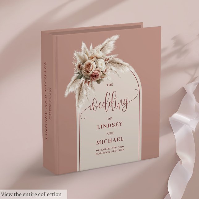 Luxueux Pampas Rose Rose Mariage Classeur (Luxury Dusty Pink Pampas Roses Wedding Binder)